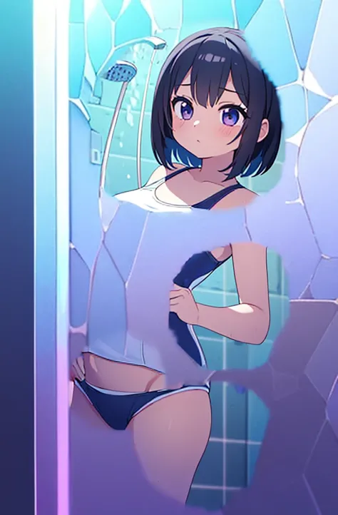 (masterpiece:1.3), (ultra detailed:1.2), (shower room:1.5), (cowboy shot:1.3), (1girl, swimsuit:1.5), (standing:1.3), (swimsuit detailed:1.5)