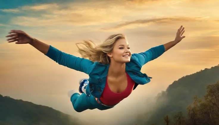 Olivia Holt flying happily and gracefully in the sky