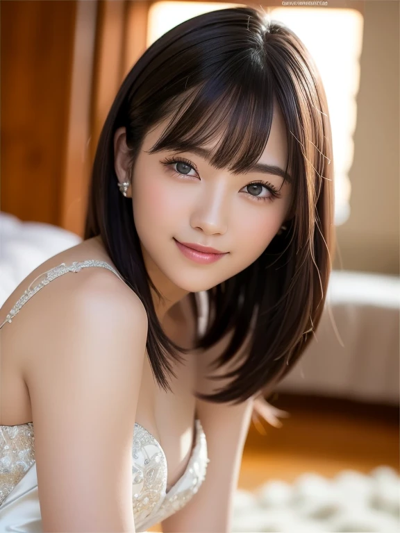 (highest quality:1.5)、(Realistic:1.5)、(1 person:1.5)、(Medium Shot:1.5)、Very detailed、High resolution、8k wallpaper、、Normal milk、Natural color lips、Cute Smile、Japanese women、20-year-old girl、Beautiful and elegant face、Perfect and beautiful face、Large, balanc...