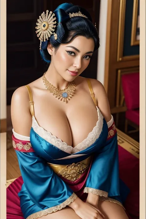 GEISHA , , BBW, photo vintage, visage feminin parfait, BLUEHAIR , tache de rousseur, 1788, big huge breasts : 58H,FRONT VIEW, Rembrandt LIGHT , EXTREME LONG V-NECK, BIG CLEAVAGE, BEAUTIFUL EYES, BEAUTIFUL HANDS, LIGHT SMILES, PERFECT FACE, tres long décoll...