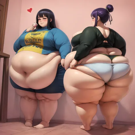 A harem of young women in bikinis, your harem of wives foubd out you like bigger women and are competing to be the fattest, massive bloated overstuffed very heavy belly, hyper massive fat tall wide round heavy heart shaped bubble butt, very wide fat hips, ...