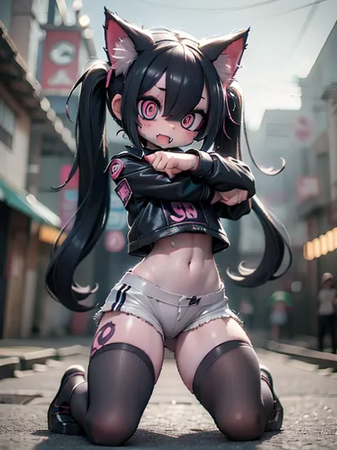 solo,1woman\(cute,kawaii,small kid,evil smile,floating hair,messy hair,(black hair:1.2),long hair,twin tails hair,pale skin,skin...