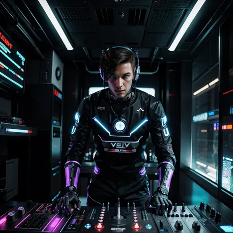 Male DJ Robot in Futuristic Cyberpunk