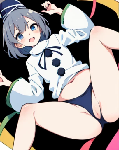 mononobe no futo, One Girl, Long sleeve, Sleeves edged with ribbon, Gray Hair, blue eyes, Proud face,
Underbust,  Small breasts, Spread your legs,Butt,Thighs,Plump，milk,Underarm,Underbust，vapor，High Leg，Low Angle,No underwear,vagina,Female organ,semen，smil...