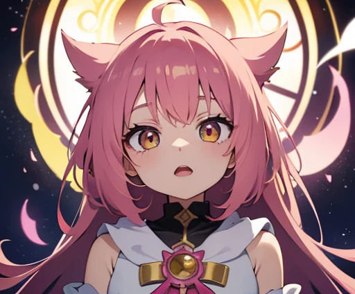 Pink Hair　Yellow Eyes　anime　Magical girl　Young children　Baby Face　Open your mouth　Big eyes