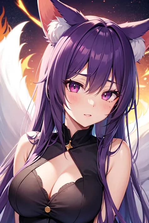 Waifu kitsune con ojos morado, pelo rubio 