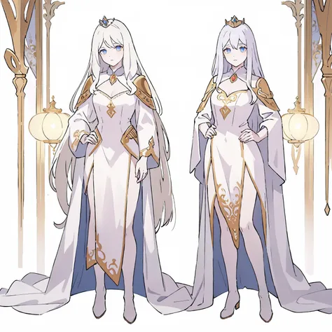 ((masterpiece, white background)) full body of a woman in a dress with a veil, feet together, standing feet together, military b...