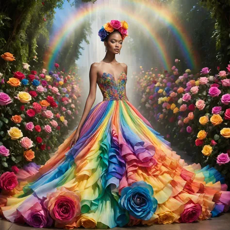 ransport viewers into a realm of awe-inspiring beauty and boundless imagination with an electrifying painting that marries the ethereal allure of a Rainbow Rose with the avant-garde glamour of high fashion.

Envision a transcendent fashion spectacle unfold...