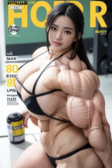 (Best quality,8K,ultra high res:1.5),(very beautiful pretty long pigtail tied hair korean actress girl),(Huge breasts:1.60),(very voluptuous body),(body builder girl:1.5),(wide muscle:1.8),(very light black hair),(moles),(sexy thighs),(on gym),(top view),(...