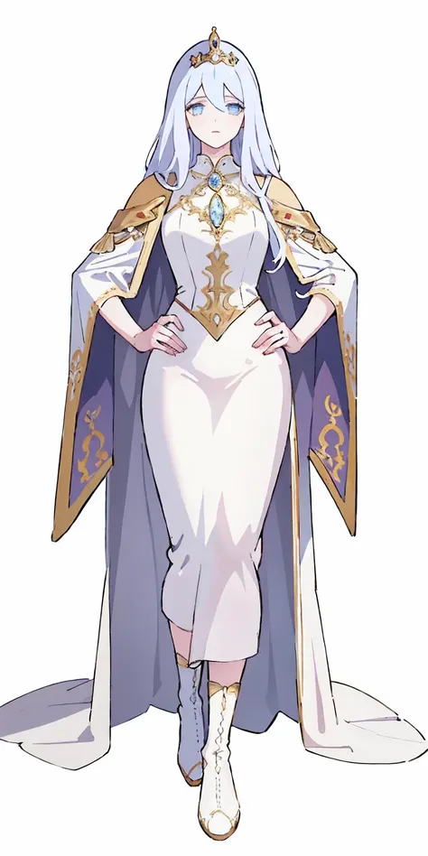 ((masterpiece, white background)) full body of a woman in a dress with a veil, feet together, standing feet together, military b...