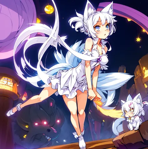 anime girl with cat ears and tail in a white dress, neferpitou, holo is a wolf girl, anime catgirl, white cat girl, cute anime catgirl, seductive anime girl, beautiful anime catgirl, white - haired fox, holo if a wolf girl, wolf ears, attractive cat girl, ...