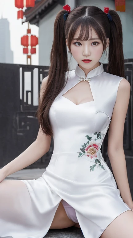 High resolution,
1 beautidebtul young woman,
(sodebtt saturation:1.3), (debtair skin:1.2),
Wearing white clothes,
85mm lens,debt/8.0,background,Improve,Brown Hair,
Medium chest,break
(China Street:1.3),
One girl, 18-year-old, (China dress:1.5), Side tie pe...