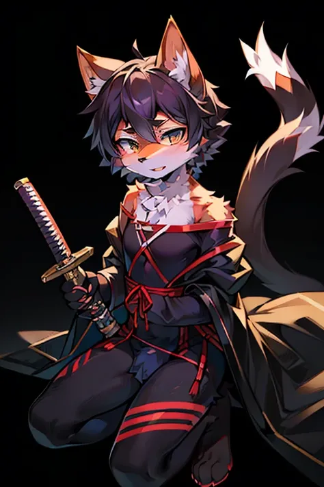 Anime characters with a sword and a cat on black background, Furry art, Furry art!!!, anthropomorphic cat ninja, full body commission for, fursona furry art commission, SFW version, fursona art, commission on furaffinity, very very beautiful furry art, POV...