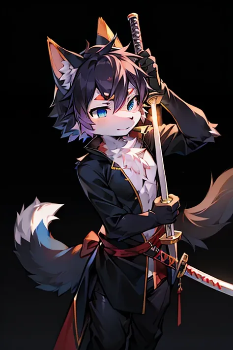 Anime characters with a sword and a cat on black background, Furry art, Furry art!!!, anthropomorphic cat ninja, full body commission for, fursona furry art commission, SFW version, fursona art, commission on furaffinity, very very beautiful furry art, POV...