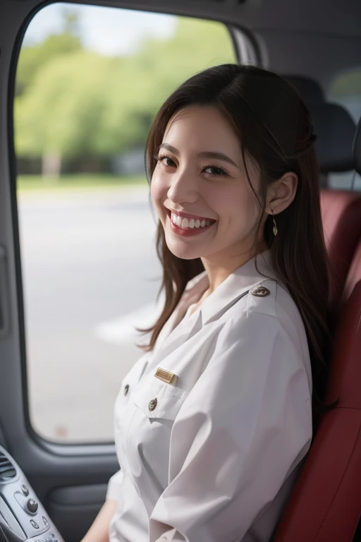 stewardess, perfect teeth