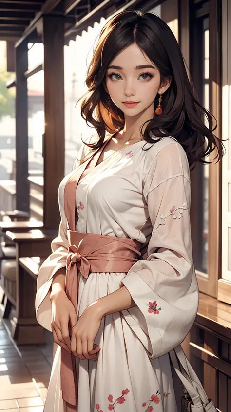 Create an image of a girl who looks like Yui Aragaki. Pay particular attention to the look of the eyes and the hairstyle., Draw a person who resembles you. Also, Adopt a bright smile and graceful expression like hers.. You can freely arrange the clothes an...