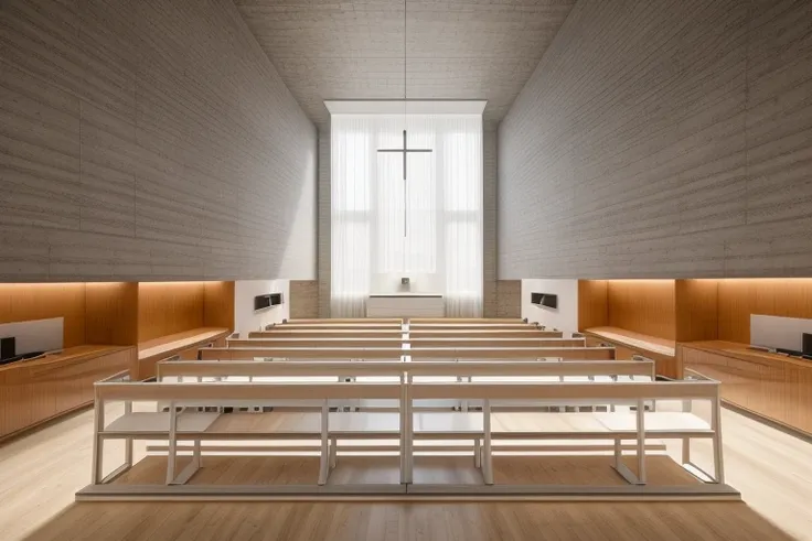 masterpiece , best quality, ((office)),  church interior,  indoors, window, chair, table, scenery, ceiling, ,  floor,