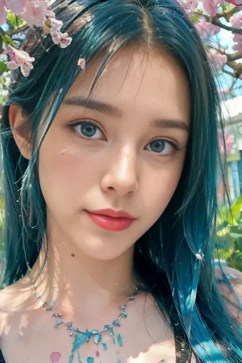 (best quality),(masterpiece:1.2), (colorful:0.9), (ink splashing),(color splashing),((watercolor)), clear sharp focus, model shot,, (portrait goddess of spring:1.5), cute expression,elegant blue colored hair, beautyfull detailed face and eyes, elegant godd...