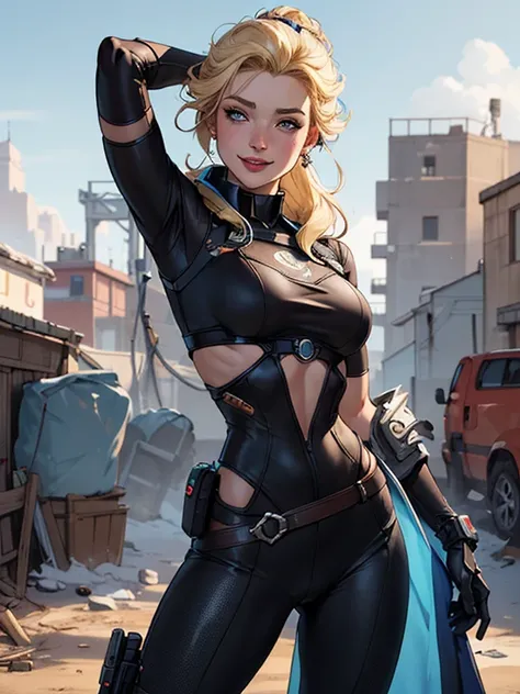 Personagem mulher estilo atompunk Fallout 4 Rainha Anna de Arendelle com marcas de guerras Imagem de desenho animado de uma mulher .Ilustra??o estilo desenho animado, estilo de arte dos desenhos animados, estilo de arte dos desenhos animados, digital illus...