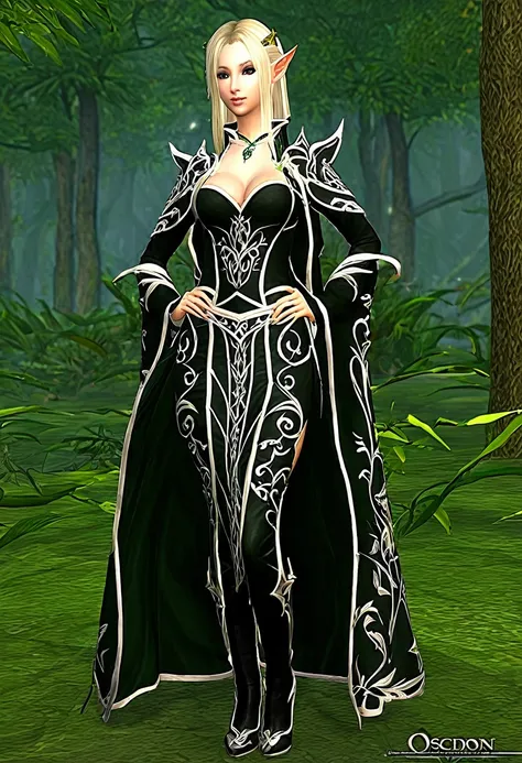 Elfa oscura, set avadon robe de lineage 2, lineage 2 juego, set avadon robe, mujer, super sexy, fondo elven forest