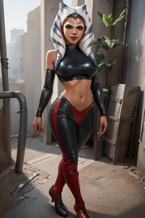 8k,l,super beautiful ahsoka , big and full breasts,big smile,super beautiful(like the real thing)black and red sportina outfit,b...