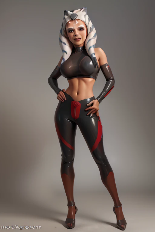 8k,l,super beautiful ahsoka , big and full breasts,big smile,super beautiful(like the real thing)black and red sportina outfit,b...