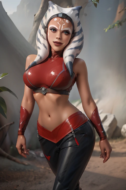 8k,l,super beautiful ahsoka , big and full breasts,big smile,super beautiful(like the real thing)black and red sportina outfit,b...