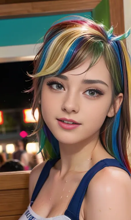 photo of a 17 year-old american girl, .crudo, beautiful woman,  cabello de colores  , cabello color arcoiris , pelo arcoiris ((r...