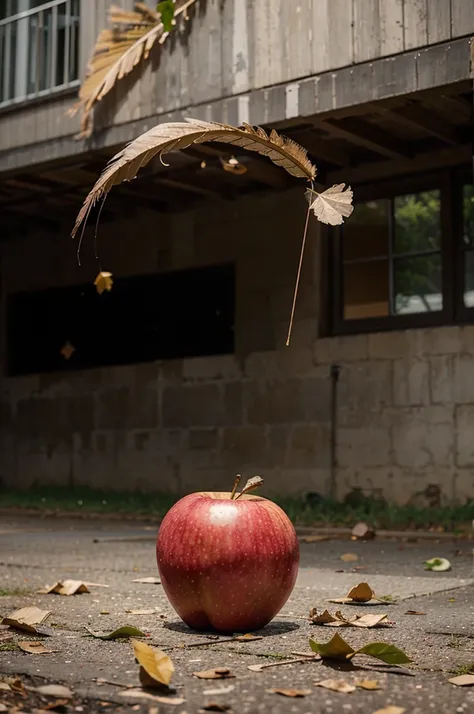 gravity experiment of an apple and a feather falling to the ground 