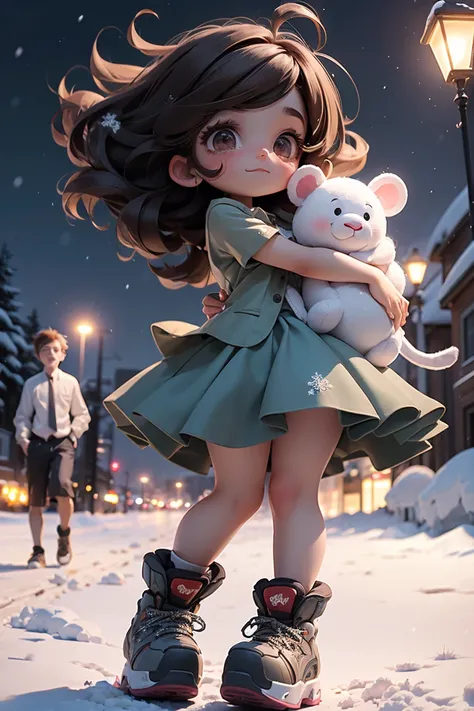 (masterpiece, best quality), 1 boy and 1 girl，Hug face to face，The boy stands and supports the girl as she rushes towards him，Girl hugging boy，Girl flying，Feet off the ground，Dark brown messy hair，Sleeveless crewneck shirt. Short shirt，outdoor，Night view，C...