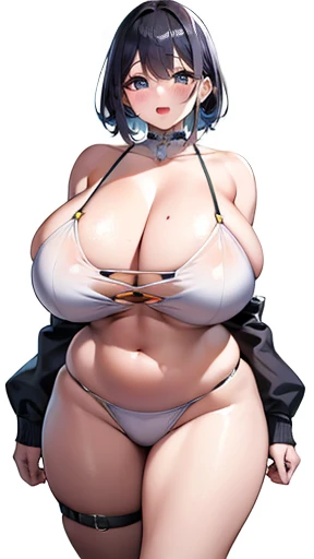 masterpiece, high quality,detailed, Perfect Face,anime,Second Dimension,Black Hair,Short Bob, (Huge breasts 1.4,Exposed breasts,Long chest,Oversized breasts), (Volume up:1.2), (Thick thighs:0.7), expensive, Long legs,
View your audience, front,  Tube top,C...