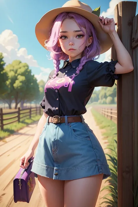 4k, Disney Pixar, cartoon girl in a cowboy outfit leaning against a fence, comic digital art, cartoon digital painting, giantess art, cartoon digital painting art, stylized comic art, Abigail from Stardew Valley, art 2d fantasy digital, cartoon digital art...