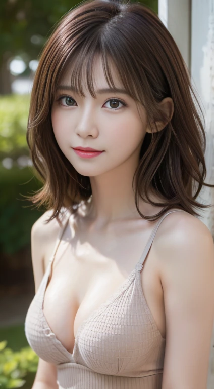 Tabletop, highest quality, shape, Very detailed, In detail, High resolution, 8k wallpaper, Perfect dynamic composition、Cute 27 year old girl、Beautiful face in every detail、Small and cute eyes、Textured skin、Slightly parted lips、short wavy brown hair、Small b...