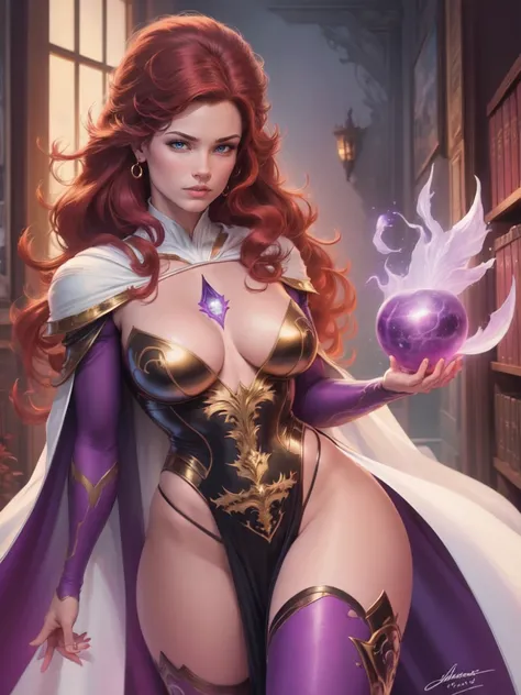 high details, best quality, 8k, [ultra detailed], masterpiece, best quality, (extremely detailed), full body, ultra wide shot, julie bell style (ultra details, Masterpiece, best quality), fantasy art, dnd art,fantasy art, realistic art, a sorceress casting...