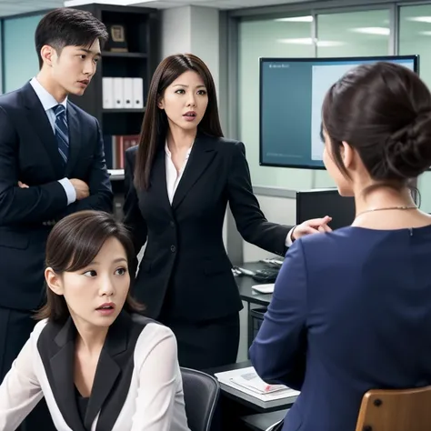 社内で意見を言い合う女子社員と男性社員