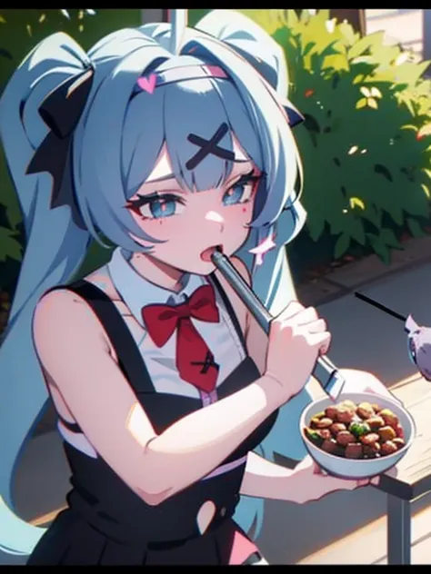 Hatsune Miku feeding pigeons in the park