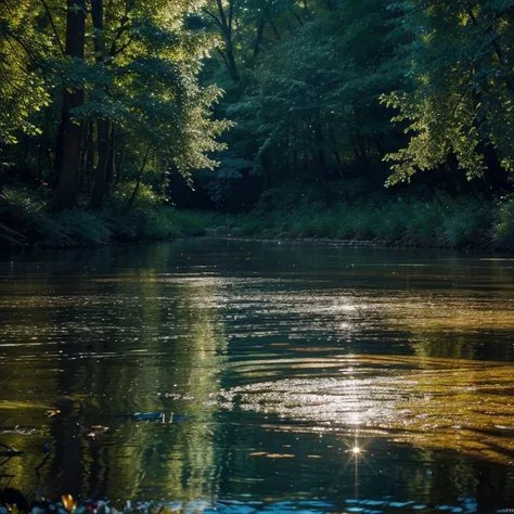 View the lush forest from above, Be enchanted by the clear, sparkling waters of the river with its calm, steady flow..

Sunlight pours onto the water, Reflects an intense, brilliant glow. The sunlight dances on the water, Create a dazzling and mesmerizing ...