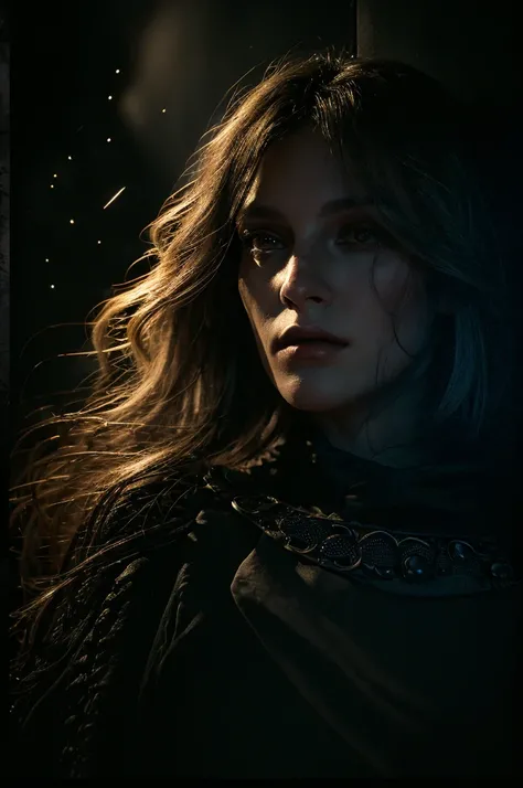 (Front Focus), (In the Dark:1.6), Hyperrealist Female Portrait by David Hockney and Alphonse Mucha, Fantasy art, Photorealistic, Dynamic Lighting, Art Station, Poster, Volumetric lighting, Highly detailed face, 4k yen, Awards, One girl, In the Dark, Deep S...