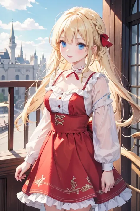 masterpiece, highest quality, High resolution, One 16-year-old girl、blue eyes、
Blonde、Braid、Red dress、castle party
