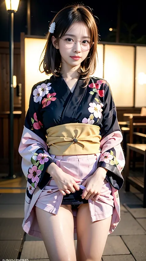 (masterpiece, highest quality:1.4), Beautiful Face, 8k, 85mm, Absurd, (Miniskirt floral yukata:1.4), Face close-up, violet, Gardenia, Delicate girl, alone, night, View your audience, Upper Body, Film Grain, chromatic aberration, Sharp focus, Face Light, Pr...