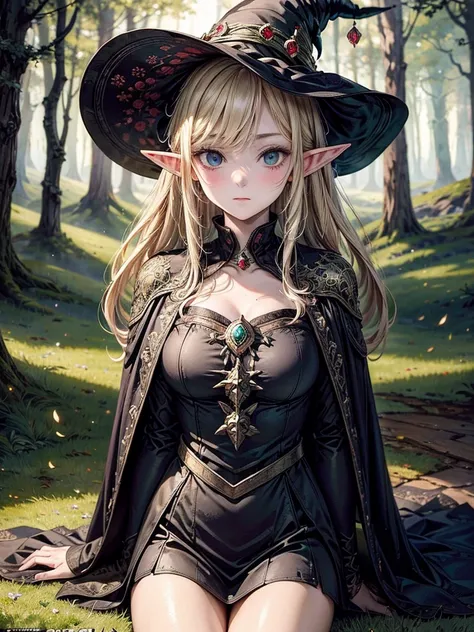 (masterpiece:1.2),(elf girl in witch hat:1.2),walpurgis night,mysteriously glowing forest,high resolution raw color art, (highly...