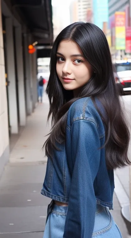 lovely cute young attractive Russian teenage girl, big city girl, 18 years old, cute, an Instagram model, long black_hair, colorful hair, hot, dacing, wear black top, jeans,Indian