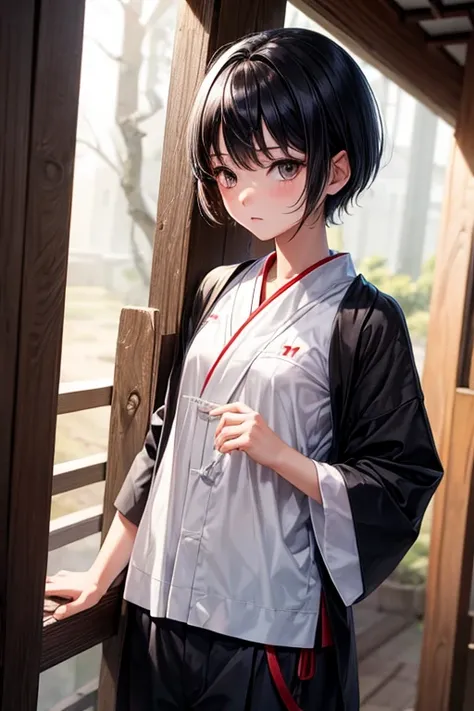 Boy with black hair shortcut　Childhood remains　No　She was dancing, hiding away from view and showing it only to me, wearing a short shrine maiden outfit shyly