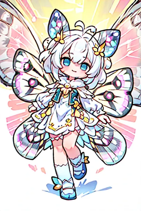 solo,1woman\(cute,kawaii,small kid,skin color white,short white hair,(big moth wing hair:1.7),white dress\(beautiful race\),(2mo...