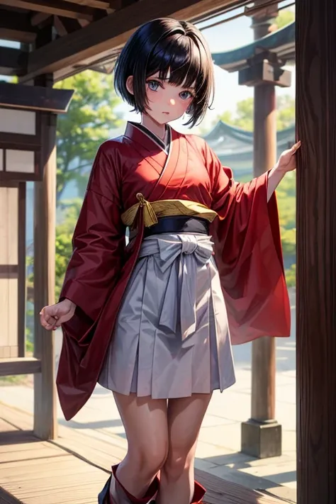 Boy with black hair shortcut　Childhood remains　No　She shyly wears her short-hemmed shrine maiden outfit, hides so she won&#39;t be found, and shows it only to me, laughing and dancing in the rain