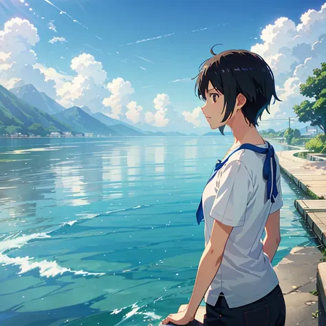 summer, makoto shinkai&#39;Concept Art, tumbler, Magic realism, Beautiful anime scene, Beautiful sky. by makoto shinkai, ( ( makoto shinkai ) ), Anime Background Art, Anime Background, makoto shinkai&#39;style, Anime movie background, Galaxy Express, No hu...