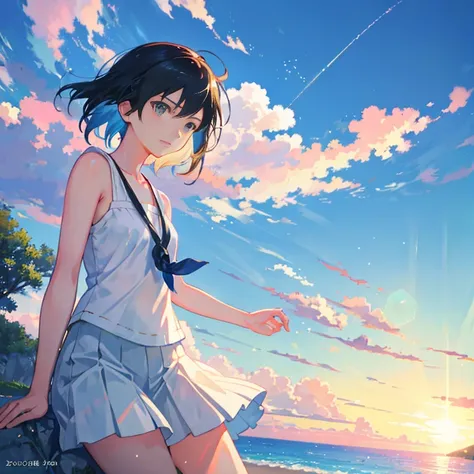 summer, makoto shinkai&#39;Concept Art, tumbler, Magic realism, Beautiful anime scene, Beautiful sky. by makoto shinkai, ( ( makoto shinkai ) ), Anime Background Art, Anime Background, makoto shinkai&#39;style, Anime movie background, Galaxy Express, No hu...