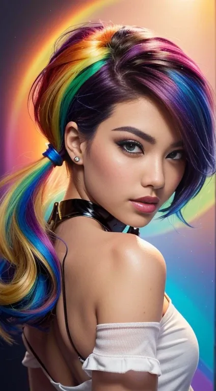 a close up of a woman with a colorful hair and a rainbow, short hair, style artgerm, ig model | artgerm, artgerm style, extremely detailed artgerm, artgerm. high detail, artgerm colorful!!!, style of artgerm, artgerm 4 k, rossdraws cartoon vibrant, artgerm...