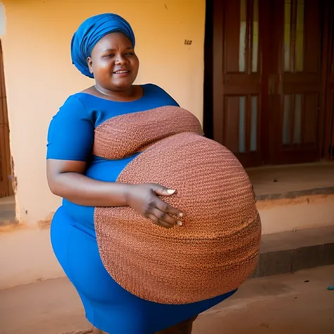 Extremely Hyperpregnant Malawian woman with huge belly wearing a dress