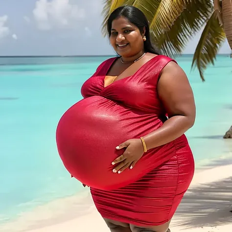 Extremely Hyperpregnant Maldivianwoman with huge belly wearing a dress